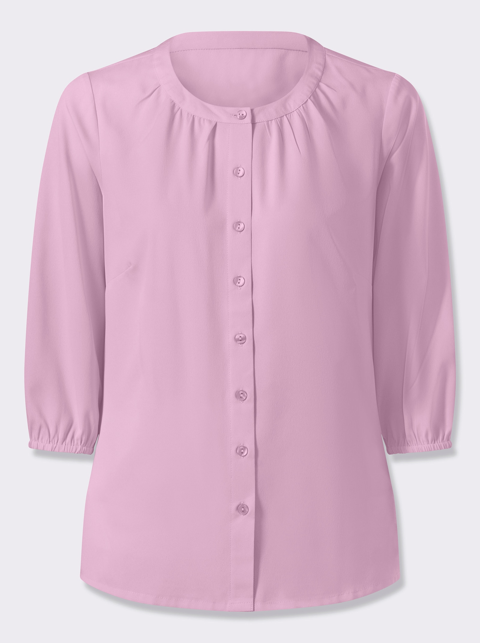 Blus i crepe med rynkad ringning - ljusrosa