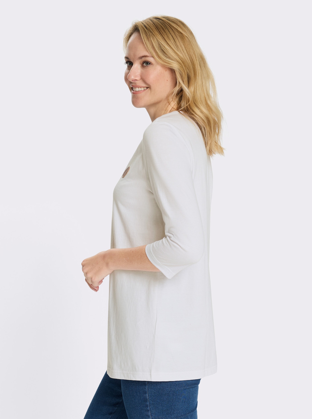 Longshirt mit Patch in Leder-Optik - weiß