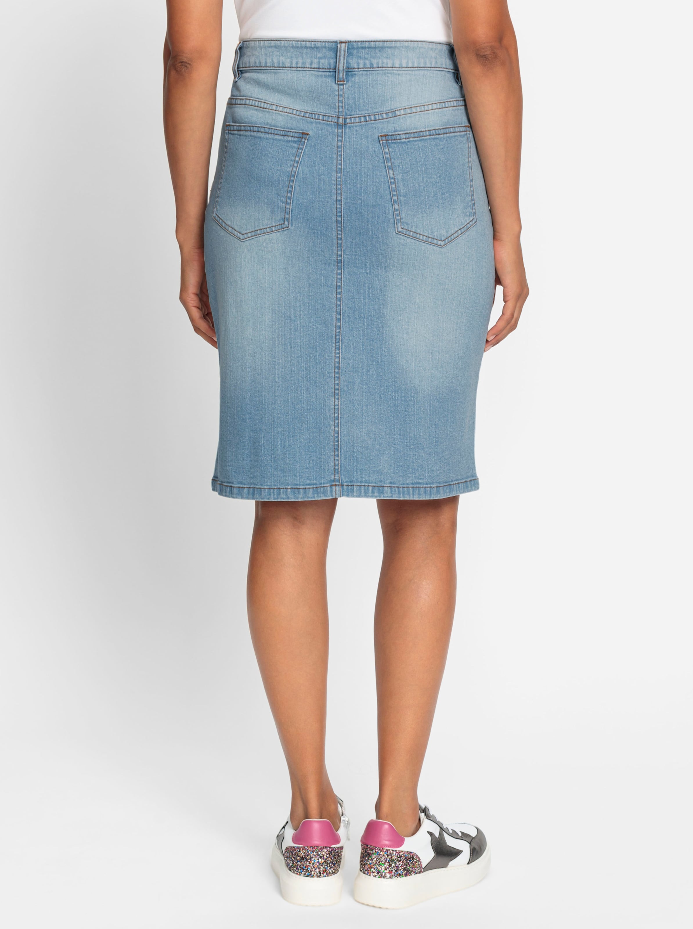 Inspirationen Damen Blau Jeansrock Gr. 46, (, Bleached), 99% Baumwolle, 1% Elasthan, Unifarben, Knielang, Röcke Jeansrock, Topseller - Bild 4