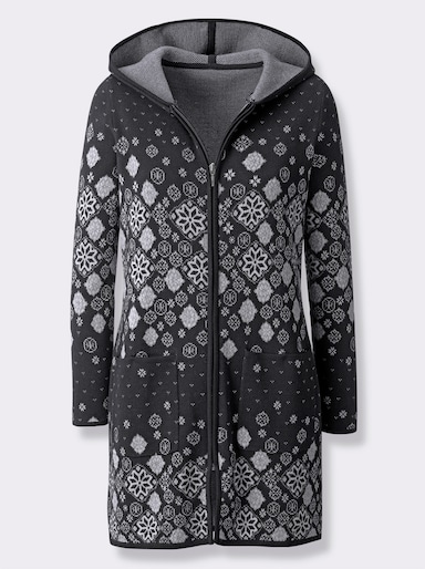 Longstrickjacke - schwarz-gemustert