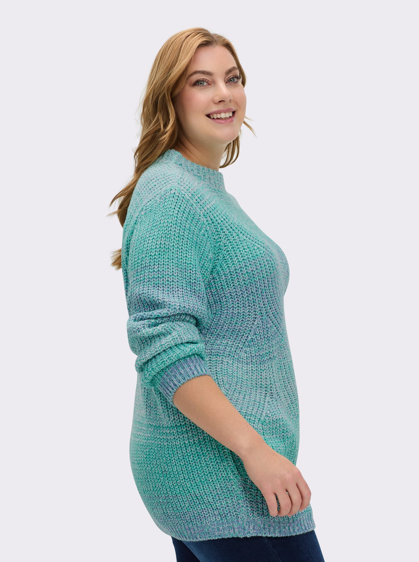 Strickpullover mit Kelchkragen - blaugrün-bleu-meliert