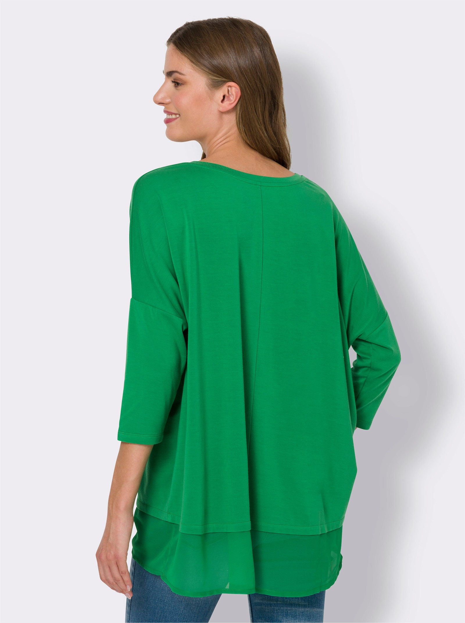 heine Oversize-Shirt mit Chiffon-Saum - grasgrün