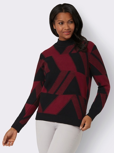 Pullover - donkerrood/zwart gedessineerd