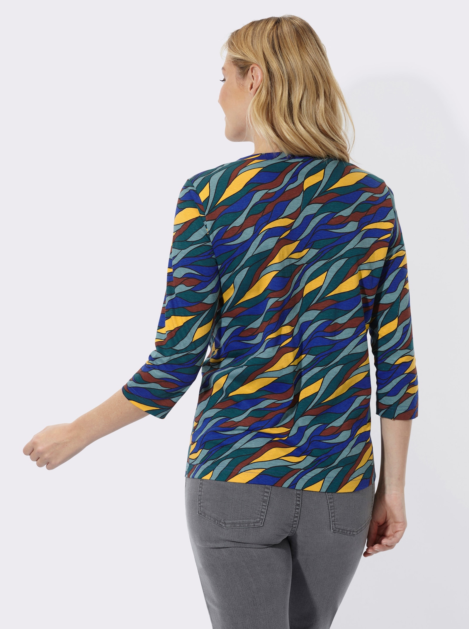 3/4-Arm-Shirt mit Allover-Print - royalblau-ocker-bedruckt