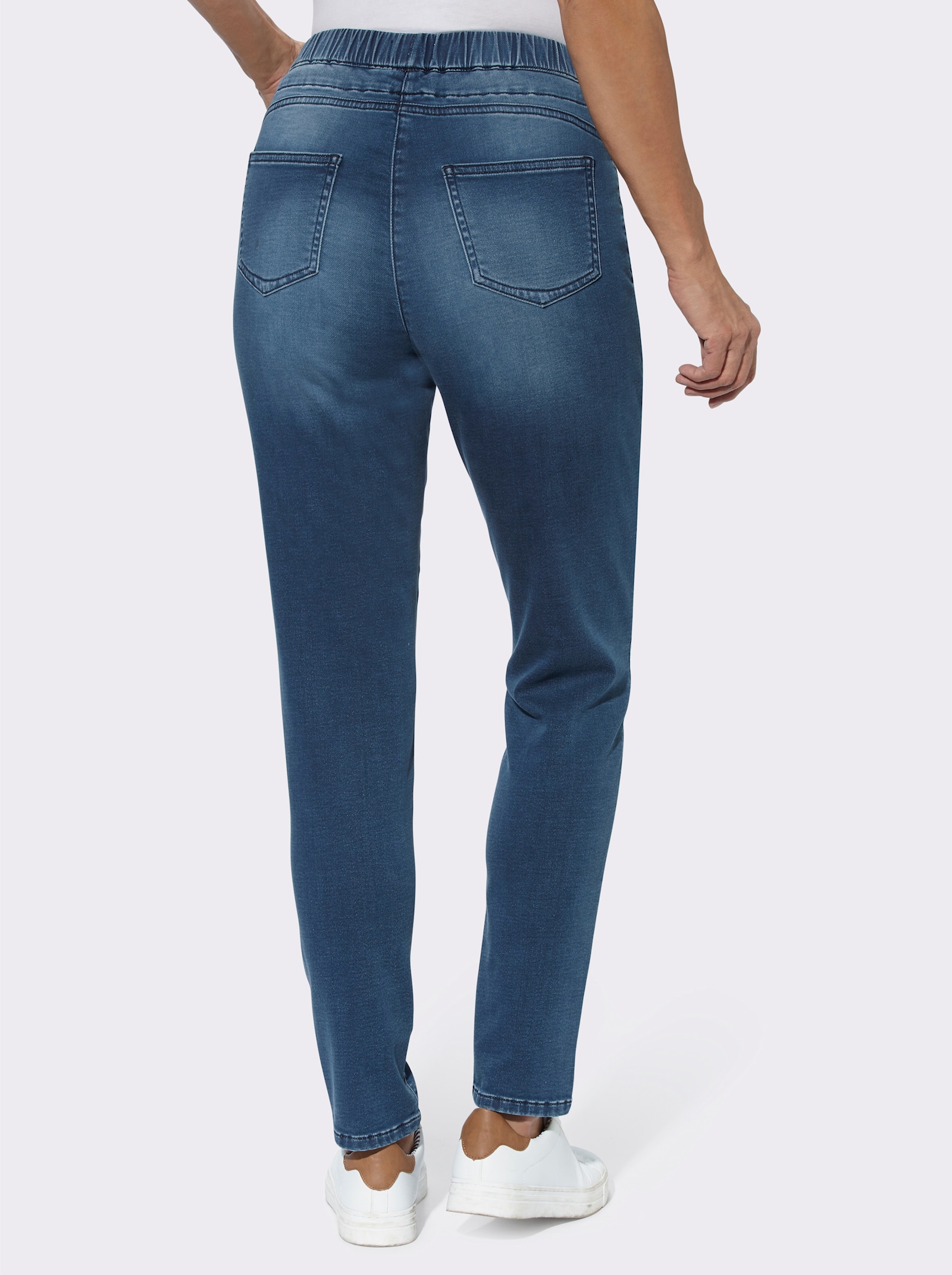 Comfortjeans met tunnelkoord en bindceintuur - blue-stonewashed