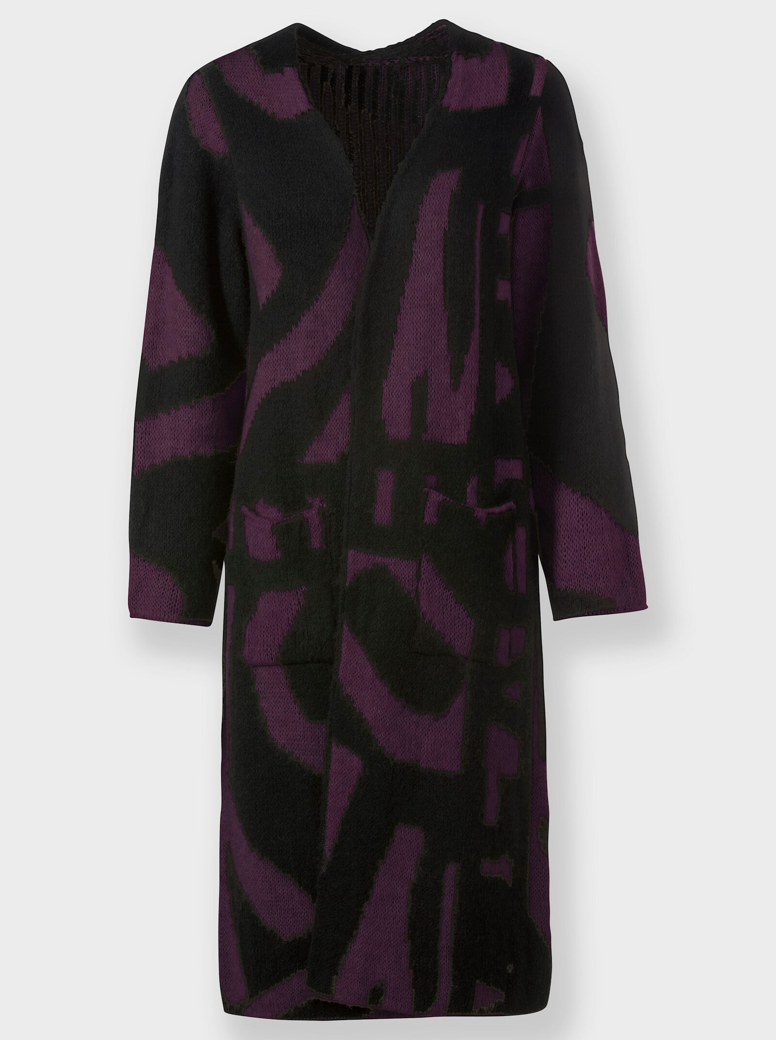 heine Lang vest met opgestikte zakken - zwart/druif gedessineerd