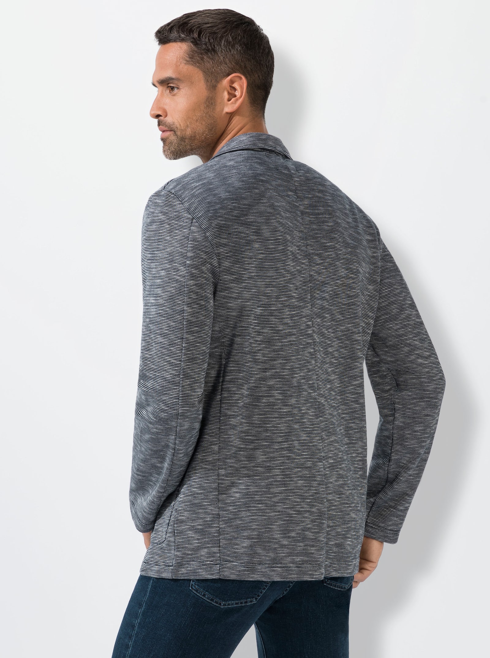 Marco Donati Colbert van jersey - blauw gemêleerd