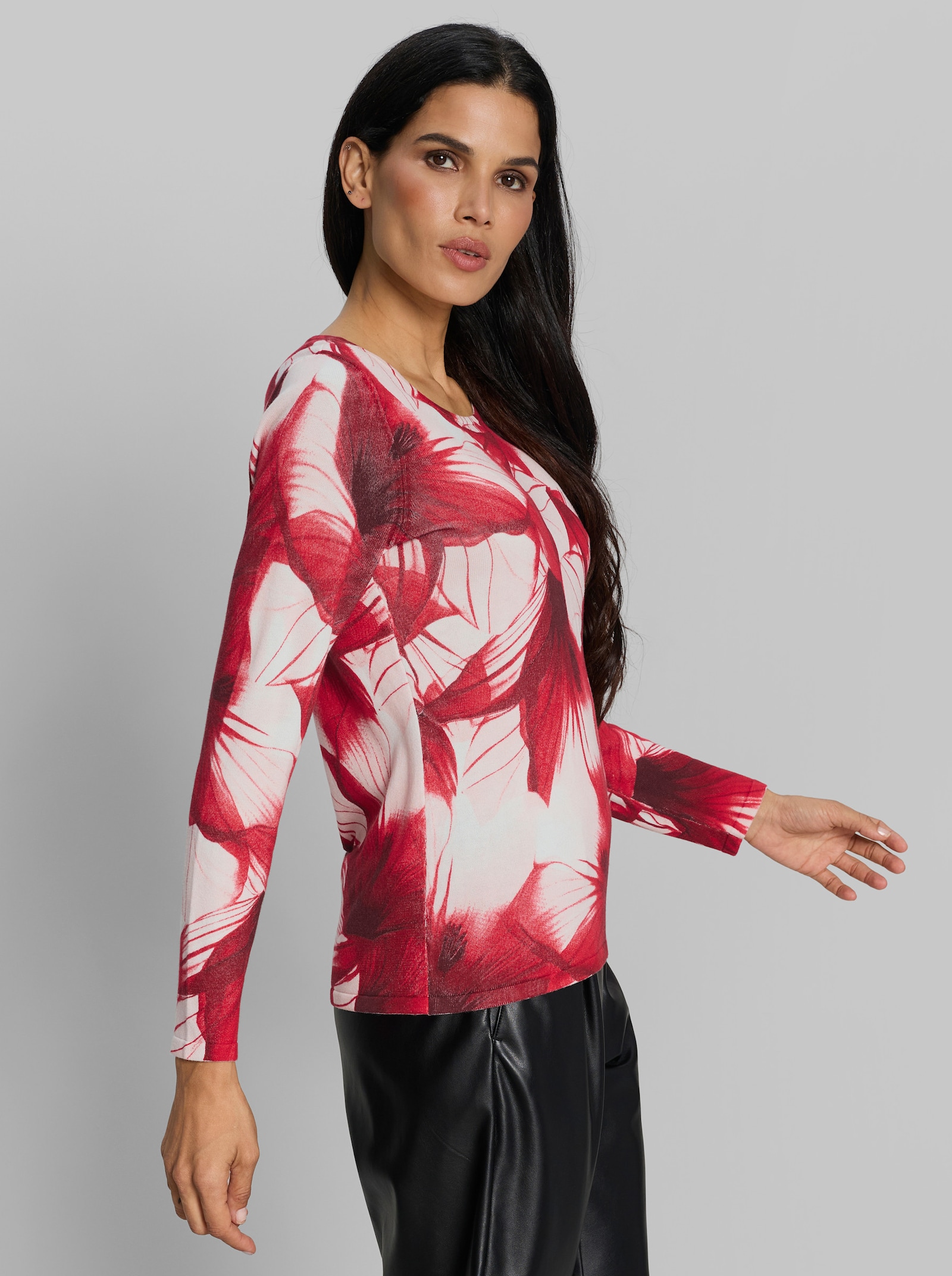 heine Langarm-Pullover - ecru-rot-bedruckt