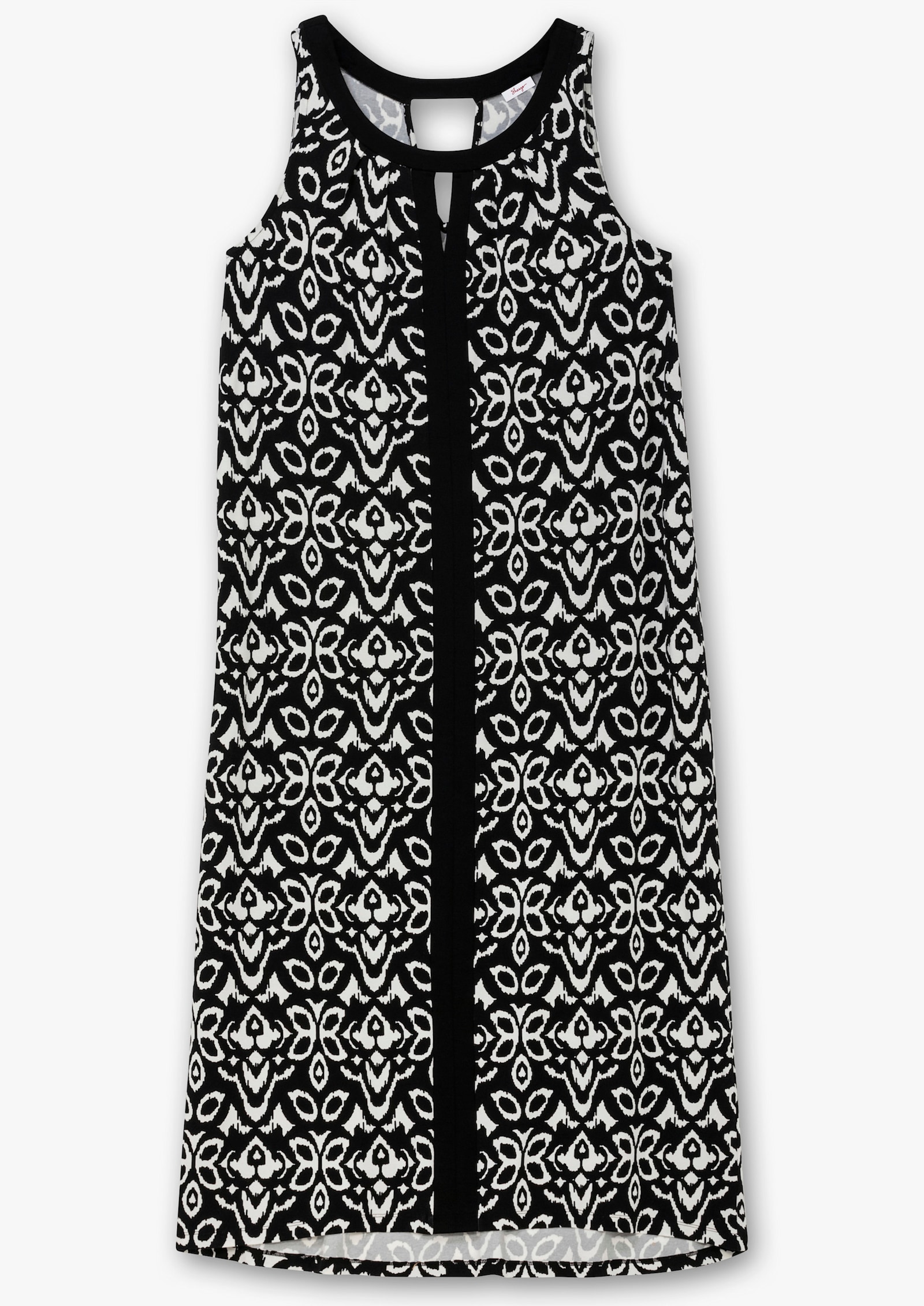 sheego Jerseykleid mit Ornamentdruck und Cut-outs - schwarz-weiß