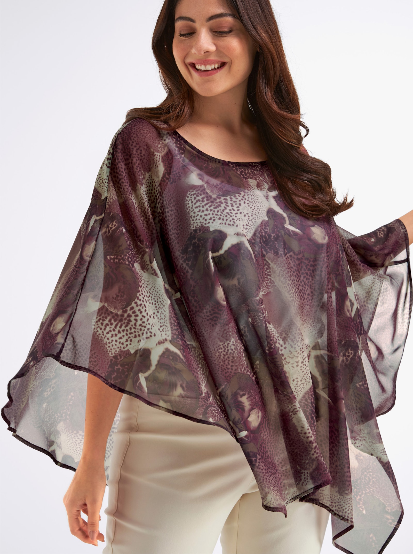 sheego Tunika mit modischen Fledermausärmeln - schoko-apricot-bedruckt