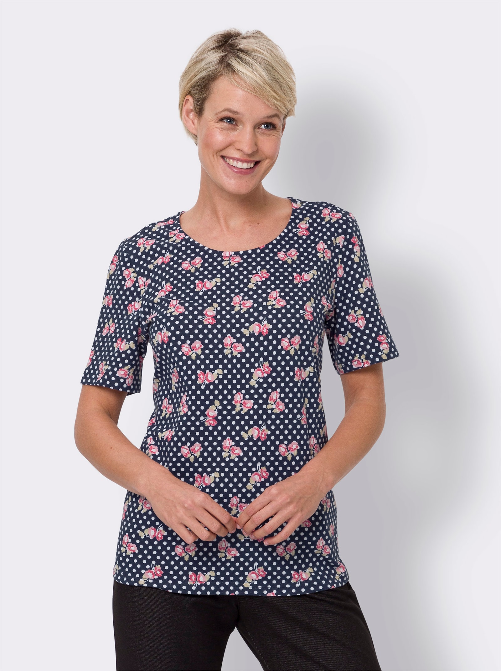 Shirt met korte mouwen van puur katoen - marine-langoustine bedrukt