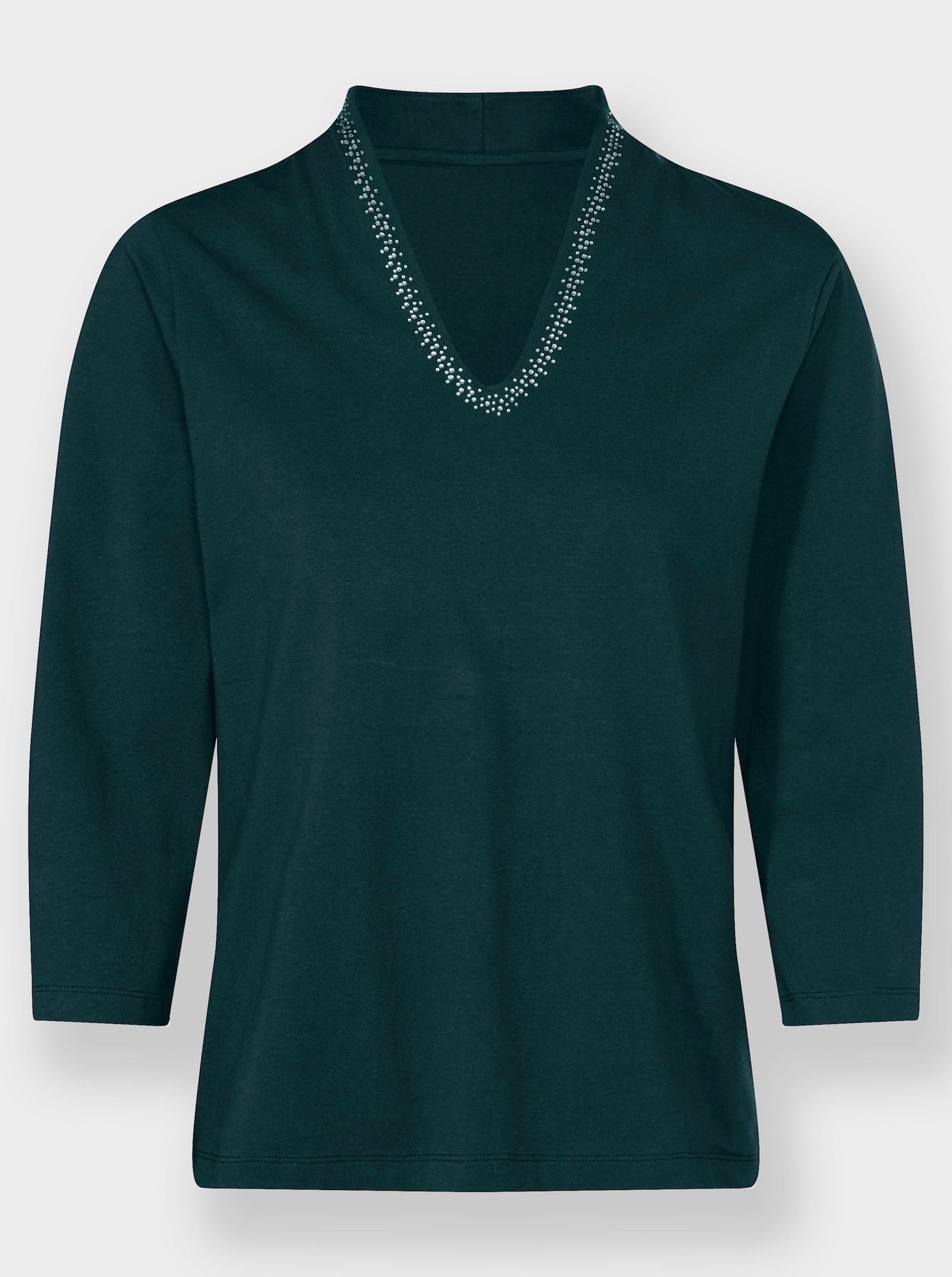 Shirt met V-hals en glittersteentjes - petrol