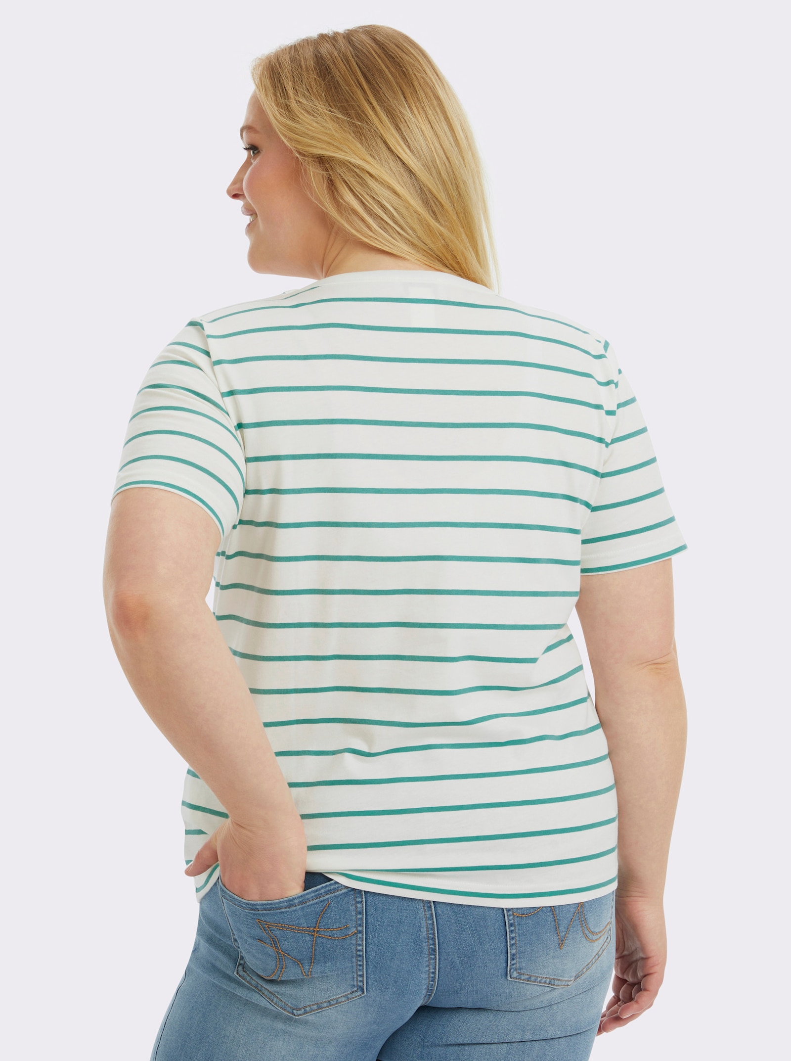  Shirt mit Stickerei, geringelt - salbei-ecru-geringelt