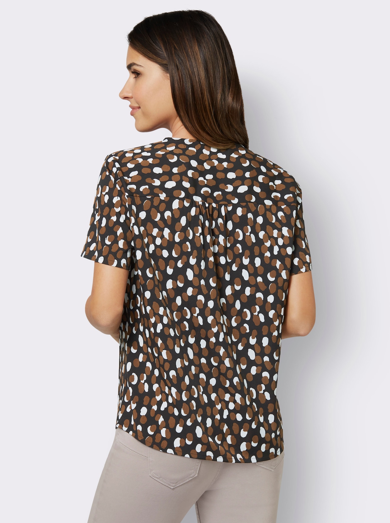 Comfortabele blouse - zwart/bruin geprint