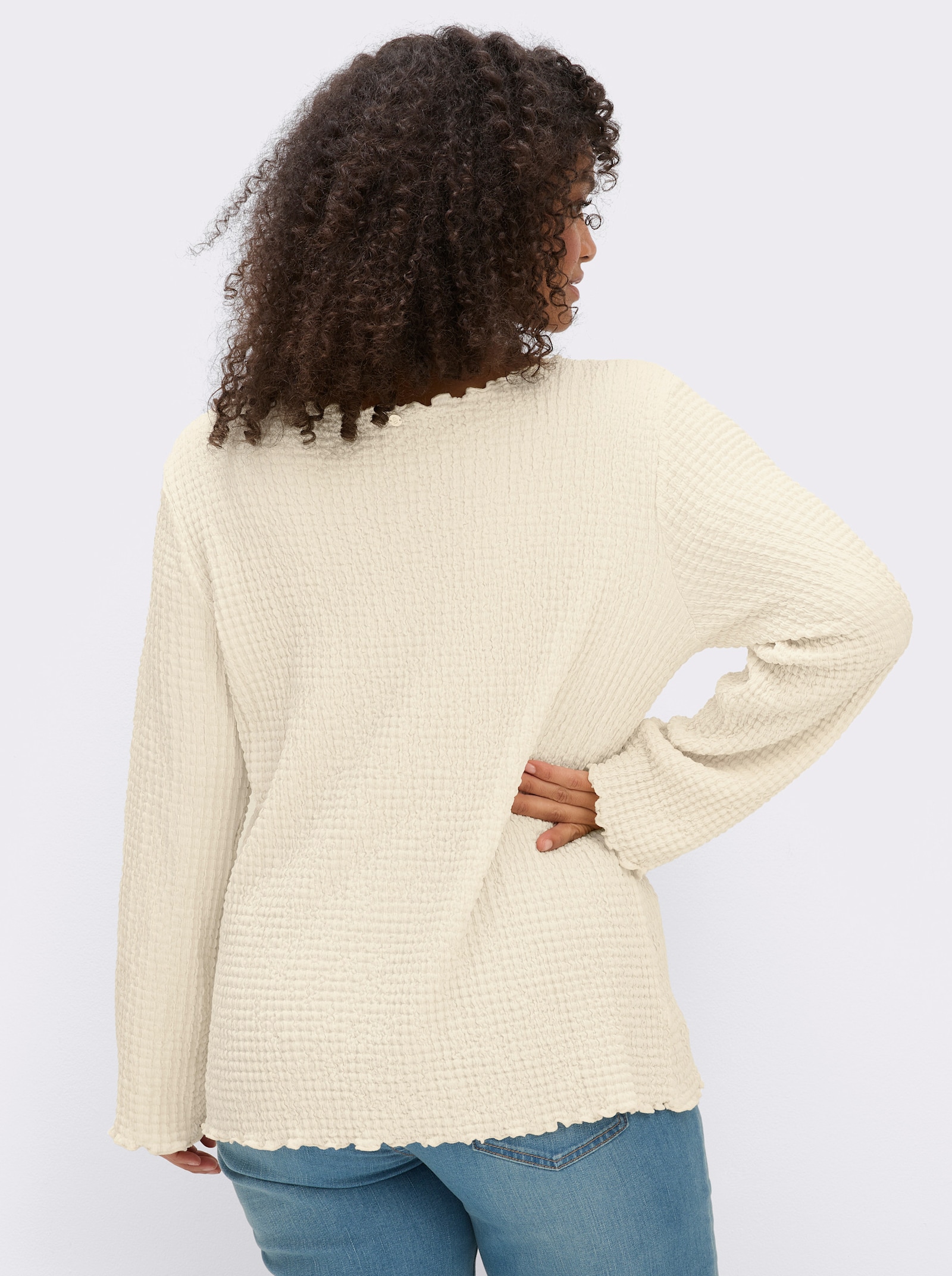 sheego Langarmshirt aus stretchiger Smok-Qualität - champagner