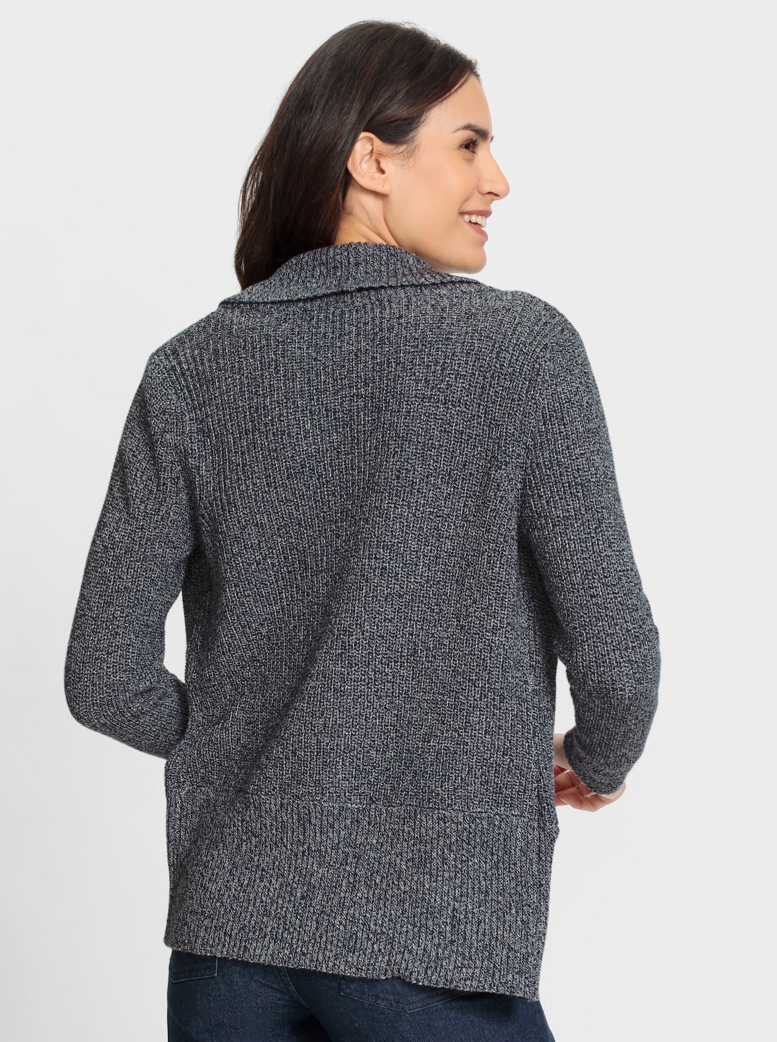 Strickjacke mit Schalkragen - marine-meliert