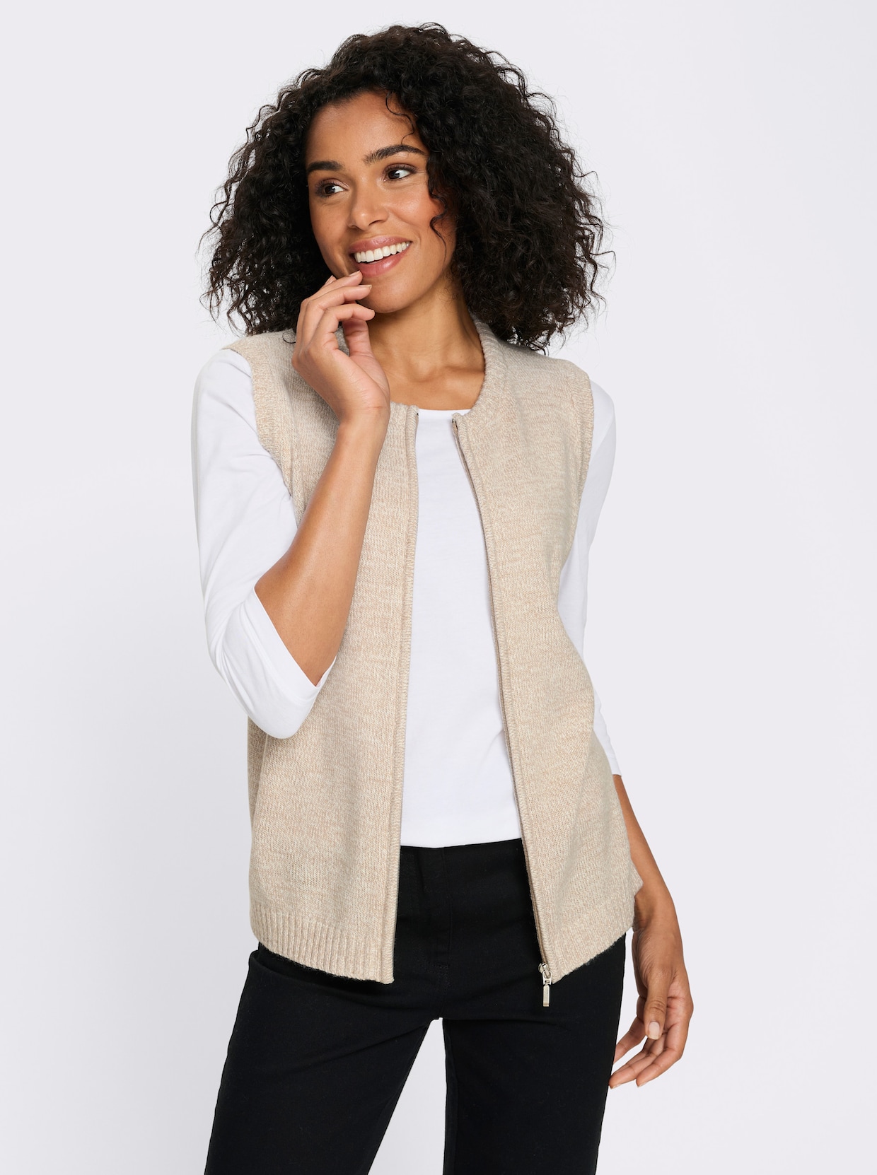 Strickweste aus Melange-Garn - sesam-ecru-meliert