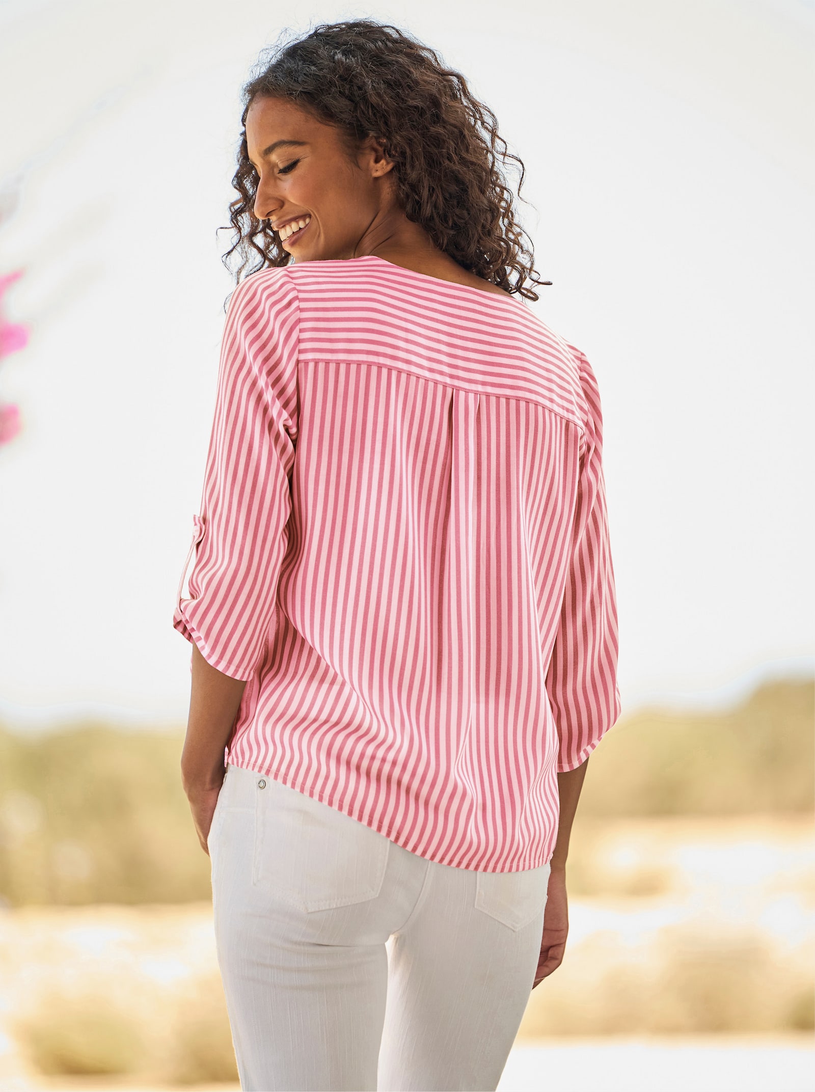 heine Schlupfbluse mit V-Ausschnitt - grapefruit-ecru-gestreift