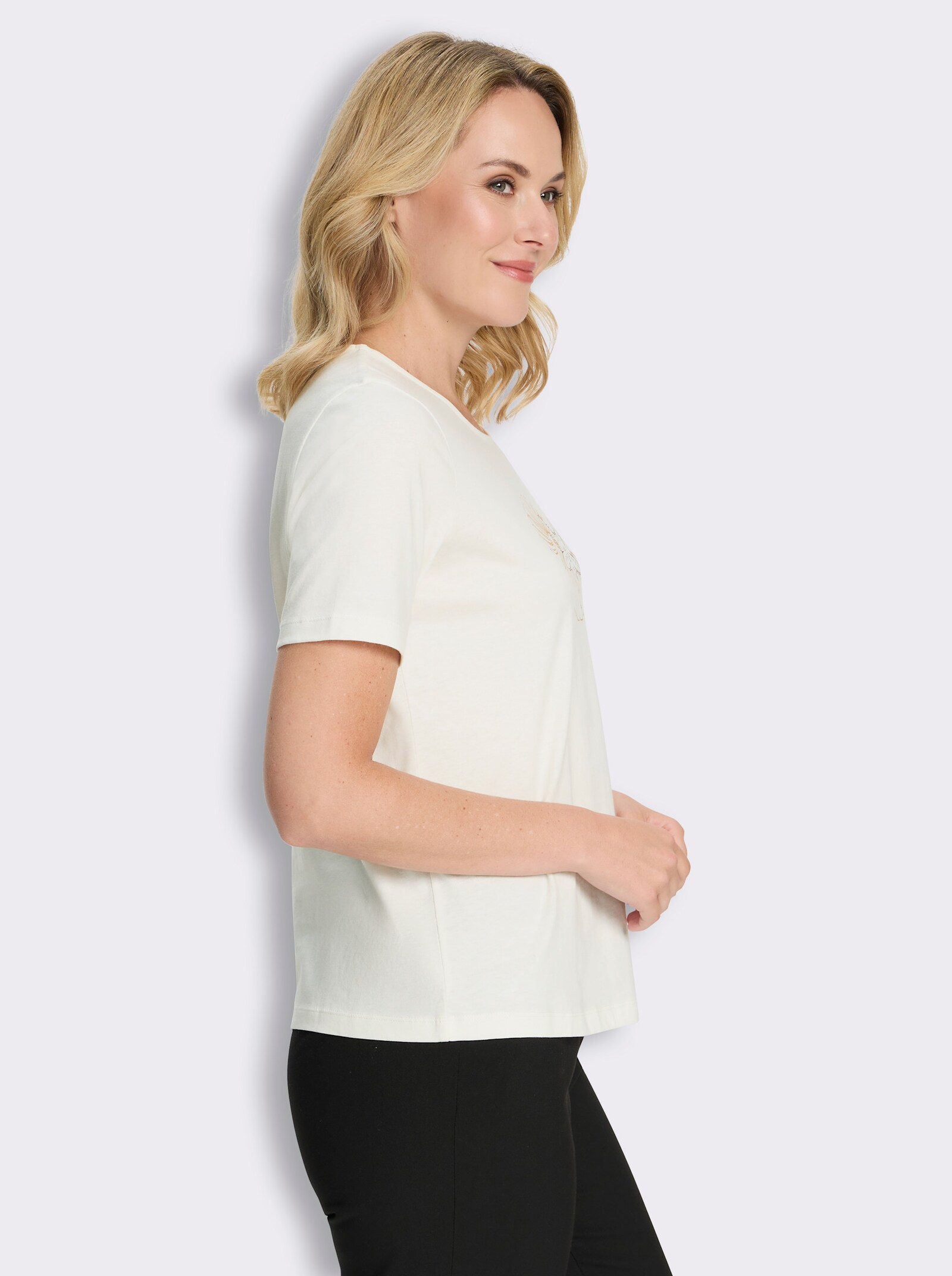 Kurzarmshirt im Muschel-Dessin - ecru-camel