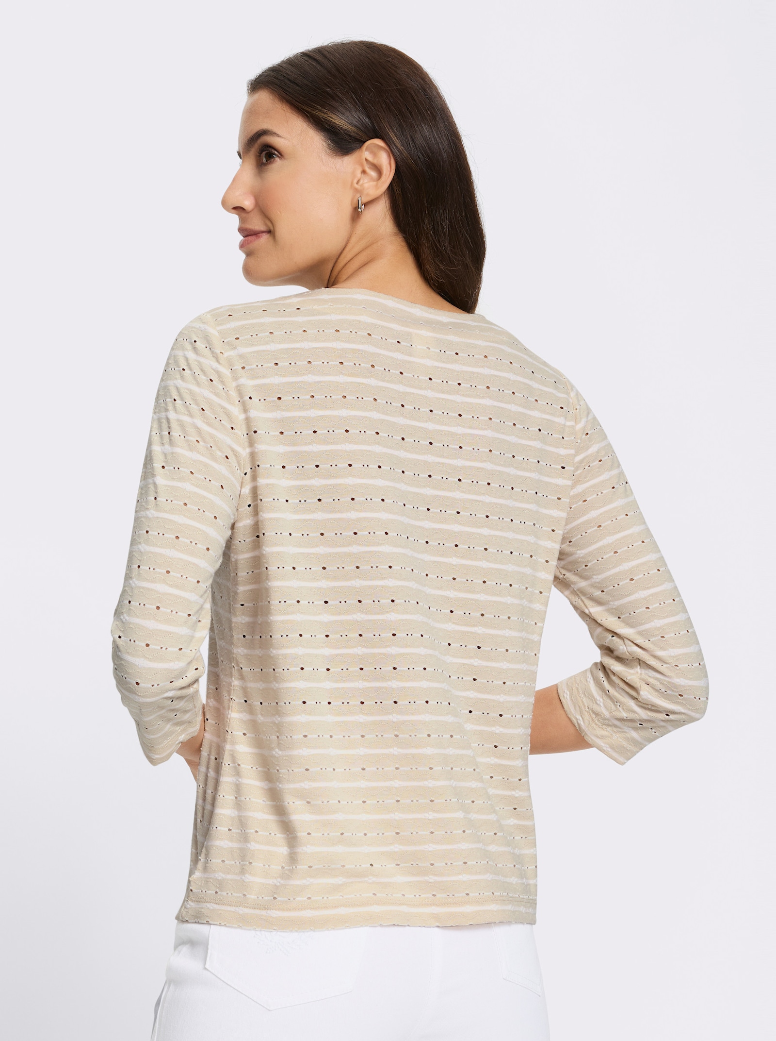 3/4-Arm-Shirt , zweifarbig - ecru-sand-gemustert
