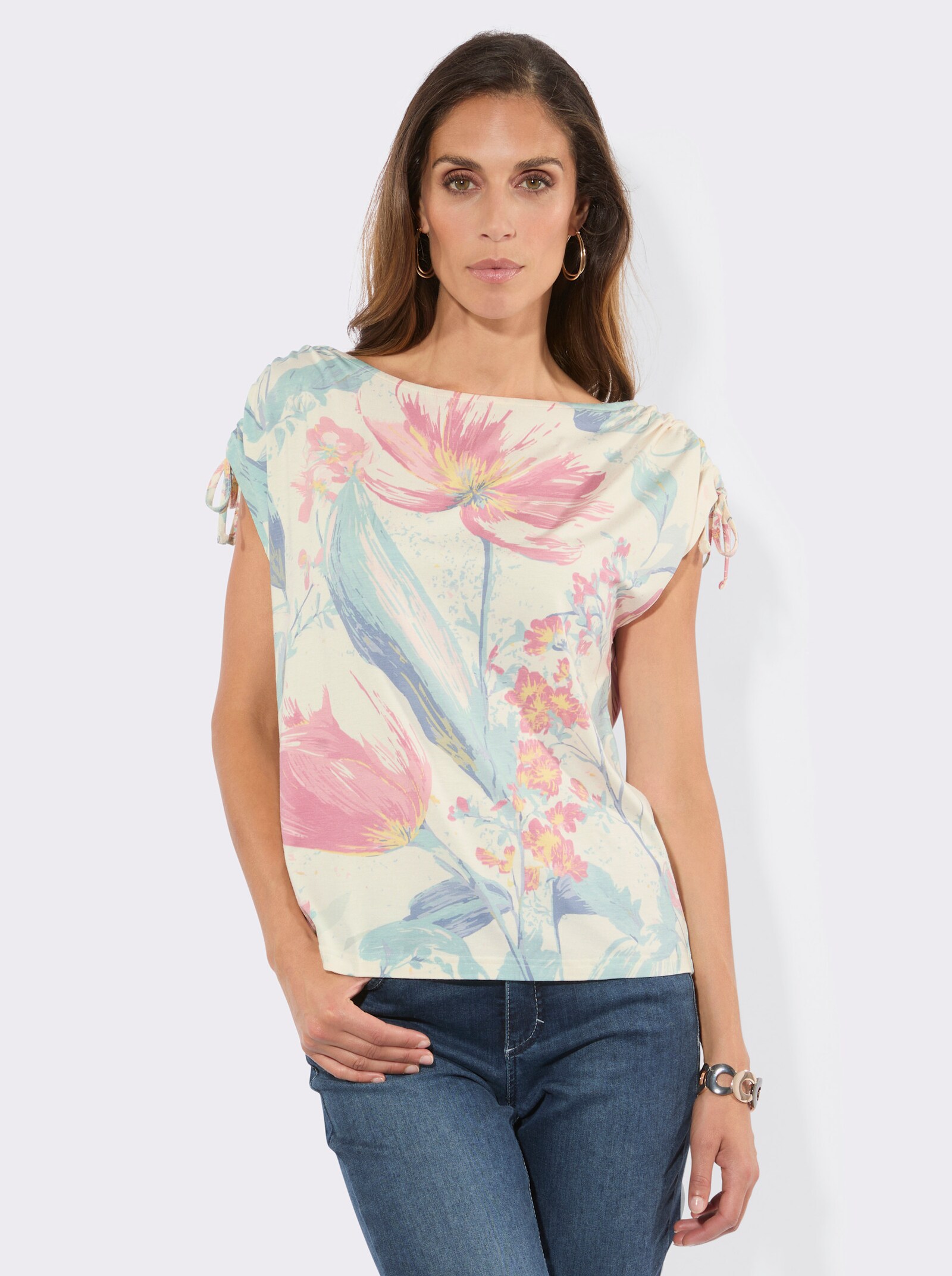 Kurzarmshirt mit platziertem Druckmuster - champagner-mint-bedruckt