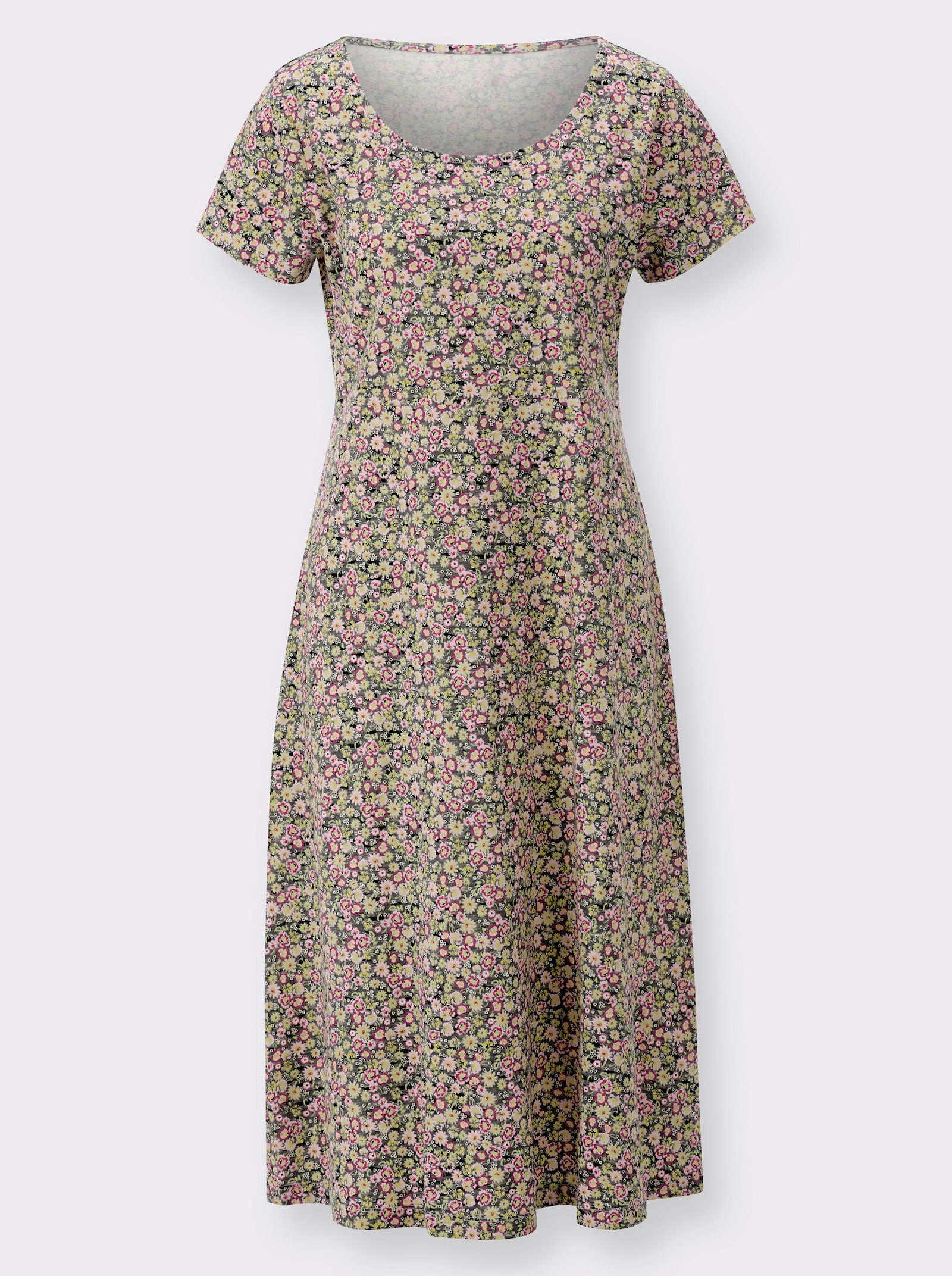 Jerseyjurk met millefleurs-print - antraciet/roze bedrukt