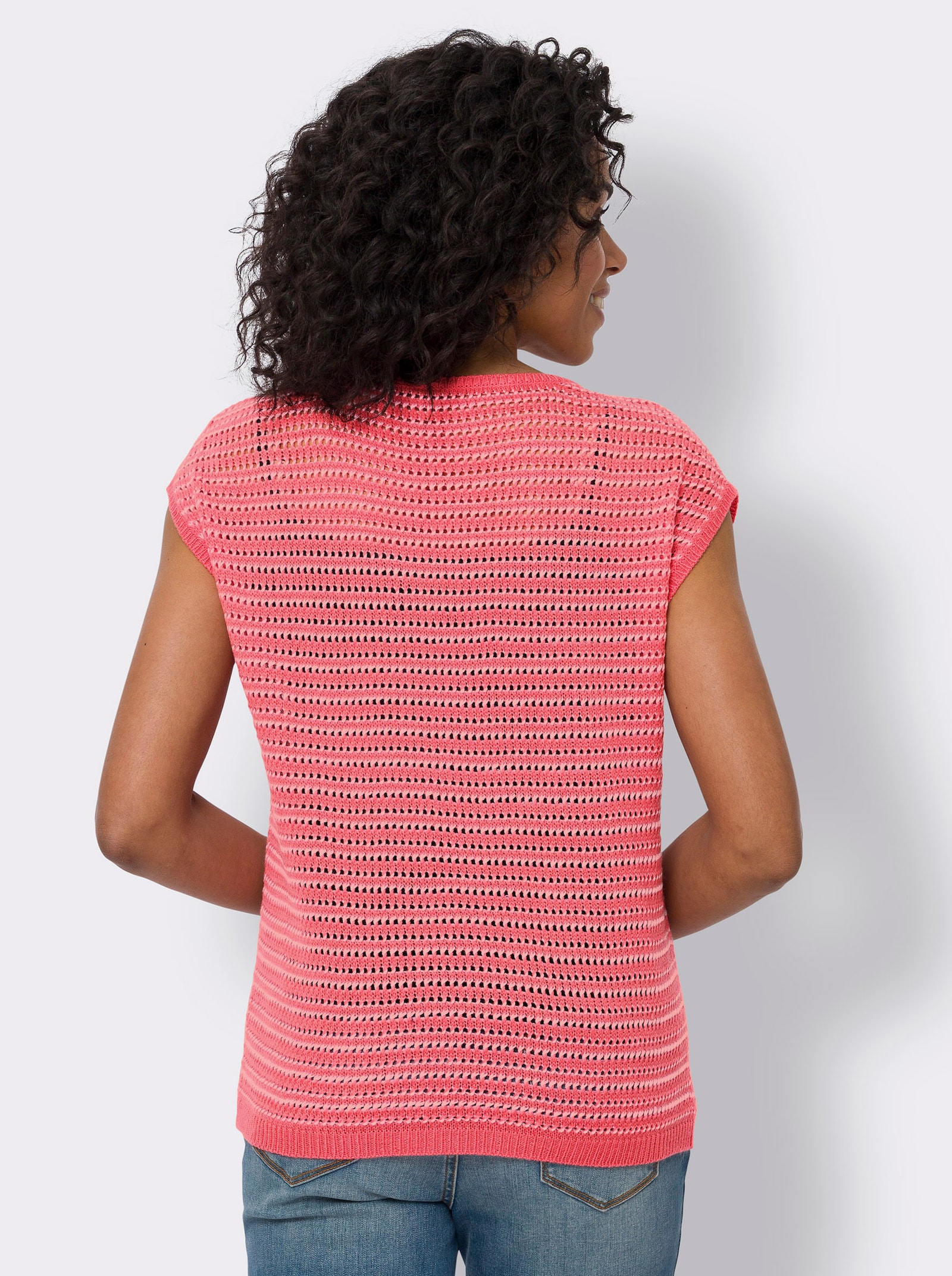 Ajourpullover in pflegeleichter Qualität - koralle-weiss-gemustert