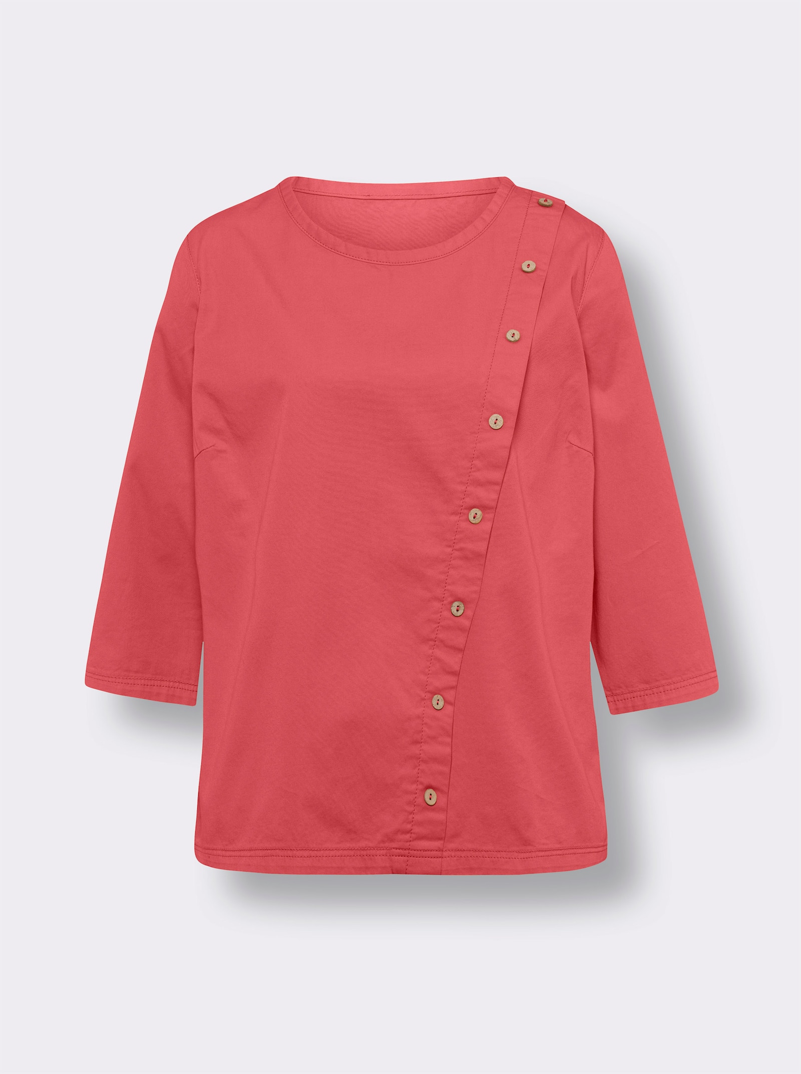 Jeansbluse mit Zierknopfleiste - grapefruit