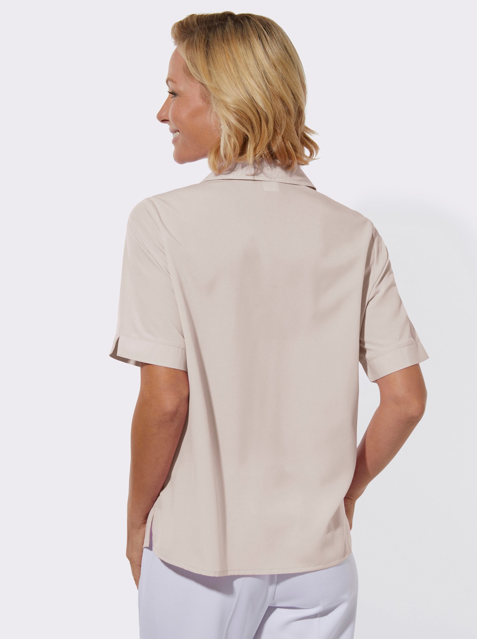 Blouse met korte mouw en sierbiezen - lichtgrijs