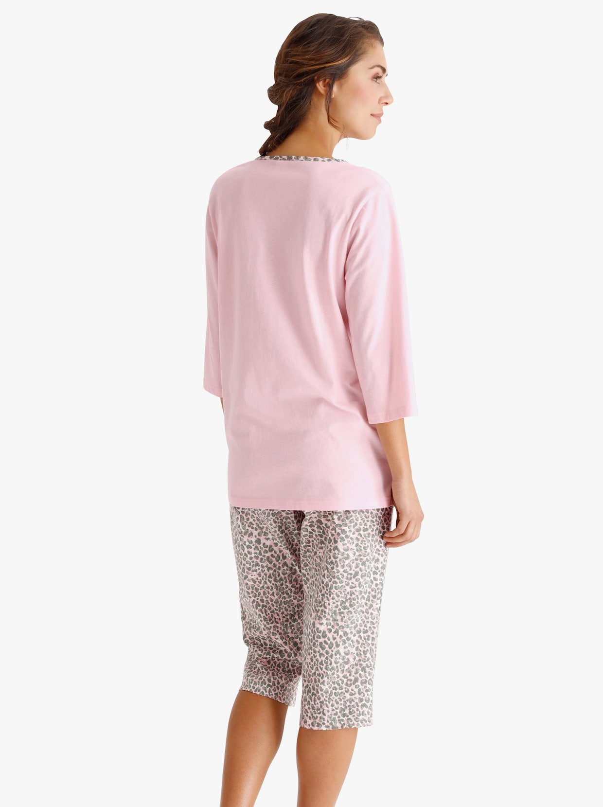 Capri pyžamo - růžová-šedá-potisk