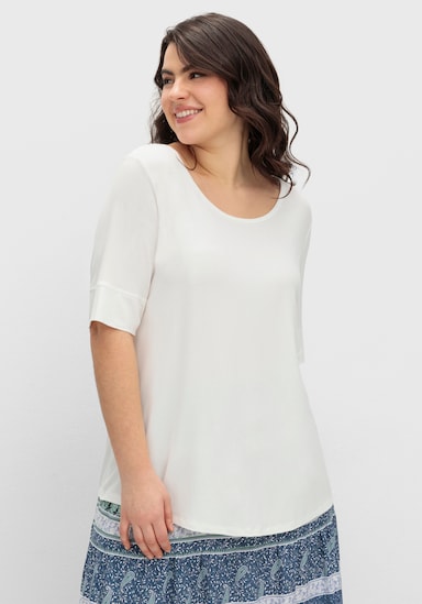 T-Shirt mit zweilagigem Ärmelbündchen - ecru