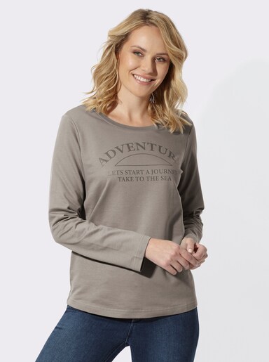 Sweatshirt mit platziertem Schriftzug - taupe-dunkeltaupe