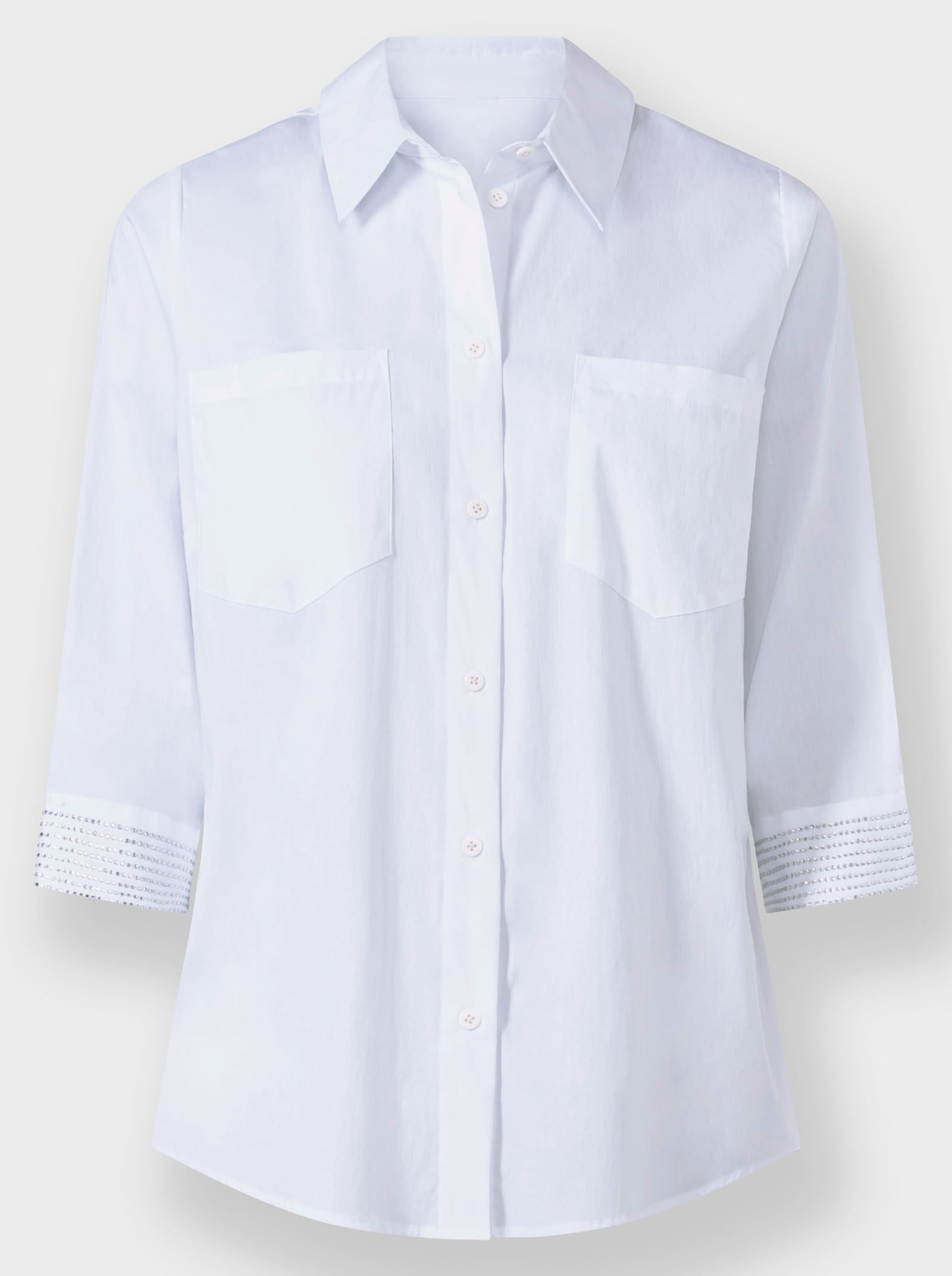 heine Stretchbluse mit Ziersteinen - weiß