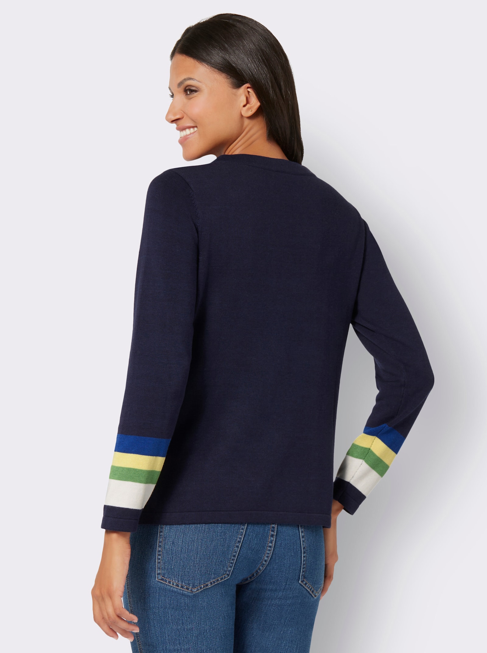 Svetr s dlouhým rukávem s pajetkami - námořnická modrá-jablková-vzor