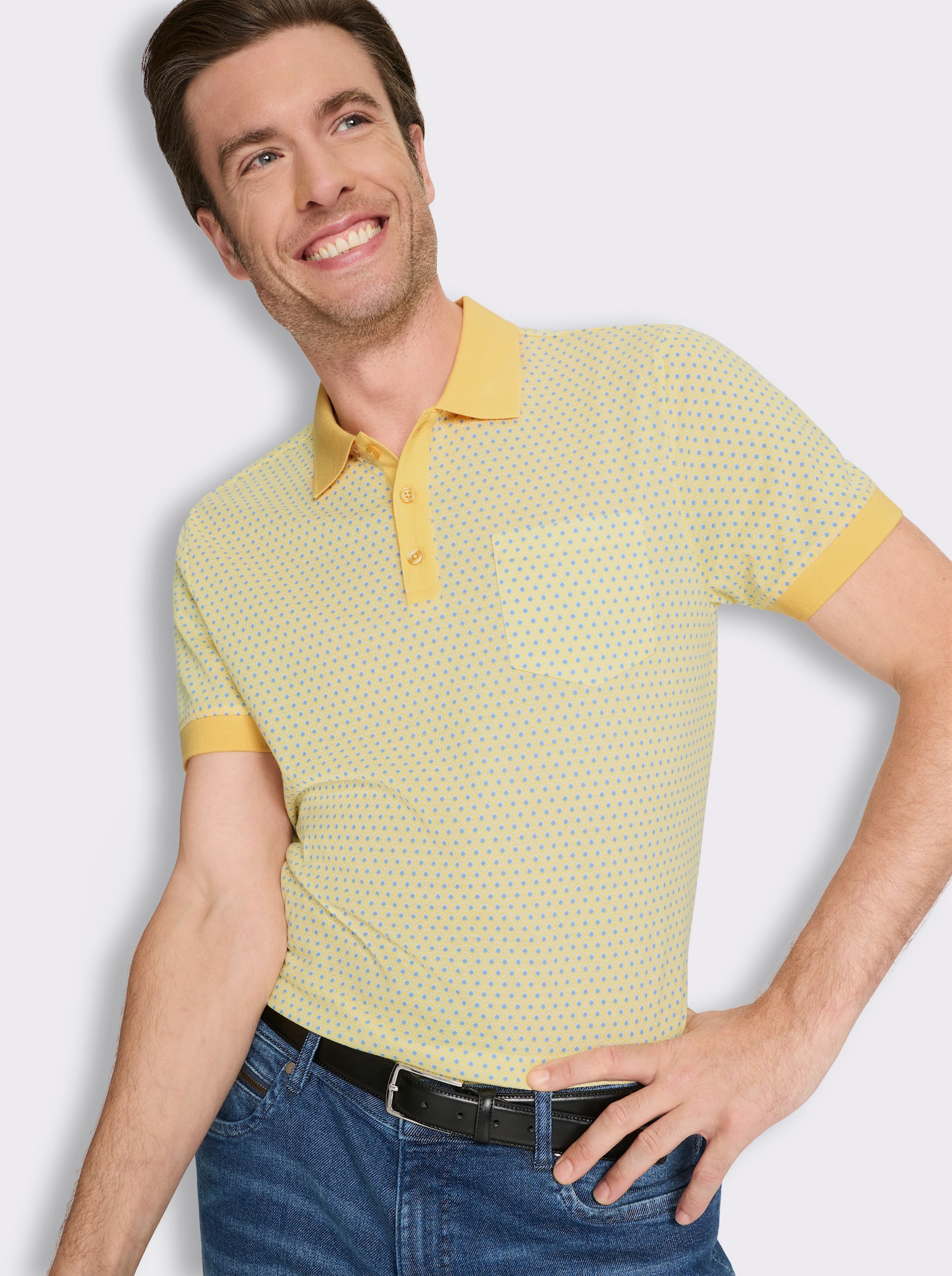 Marco Donati Kurzarmshirt in Pikee-Struktur - gelb-gemustert