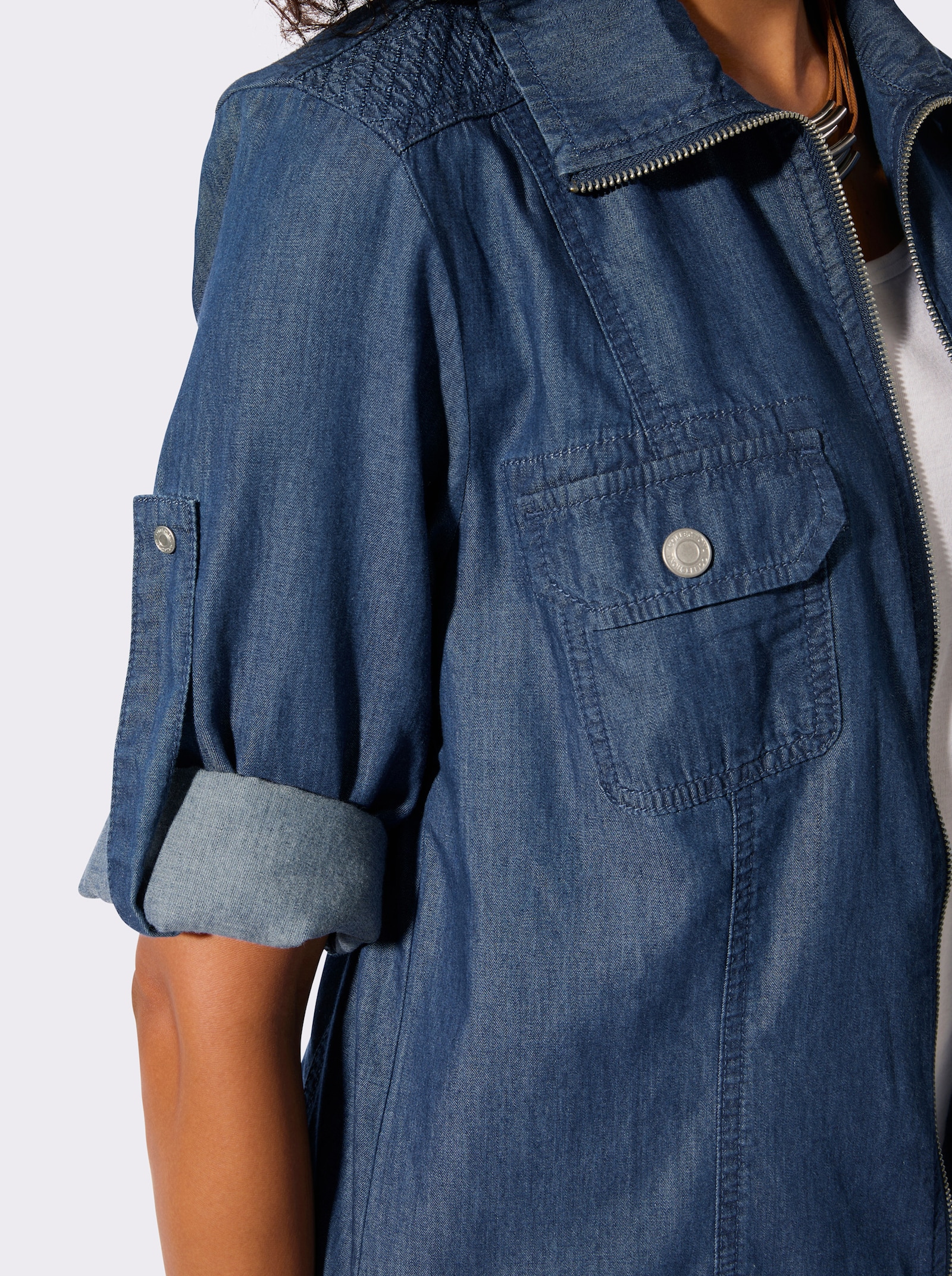 Blusenjacke mit Brust-Klappentaschen - blue-stone-washed