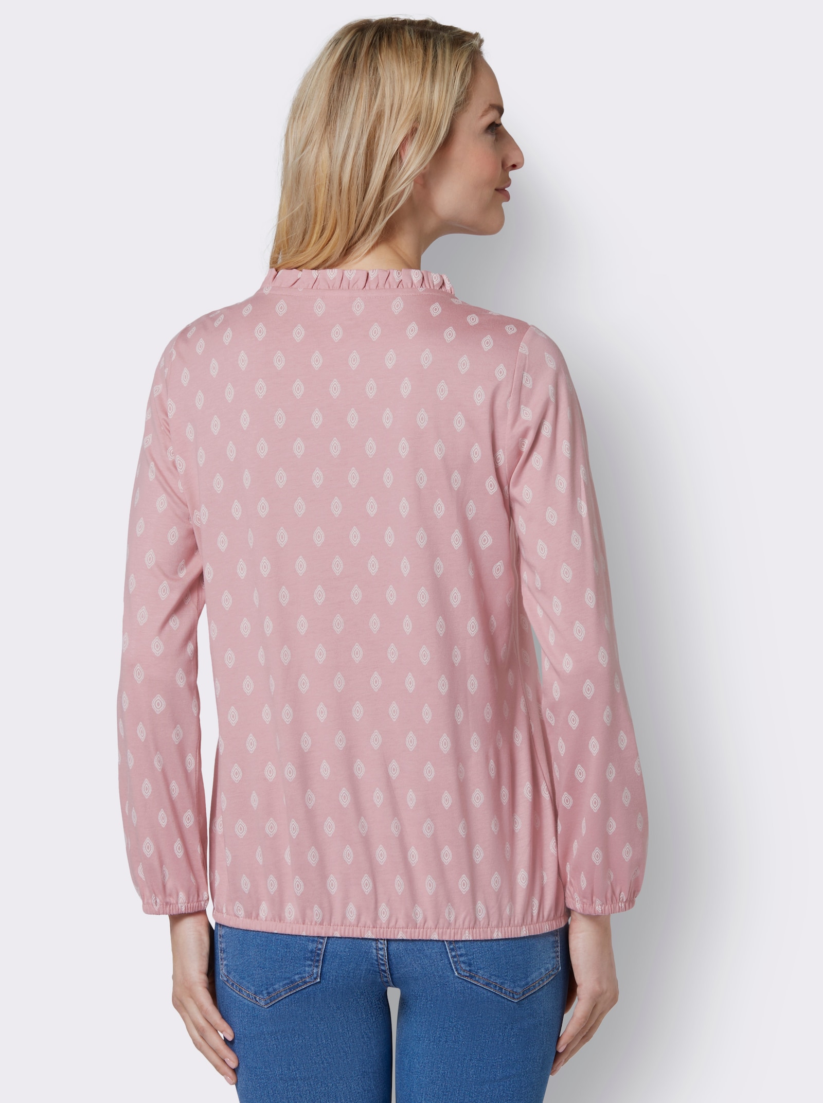 Langarmshirt mit Rüschen - hortensie-ecru-bedruckt