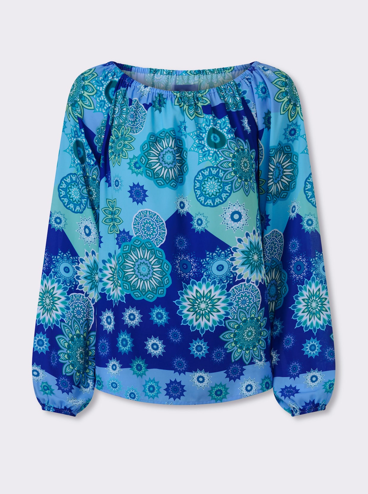 heine Druckbluse - royalblau-grün-bedruckt