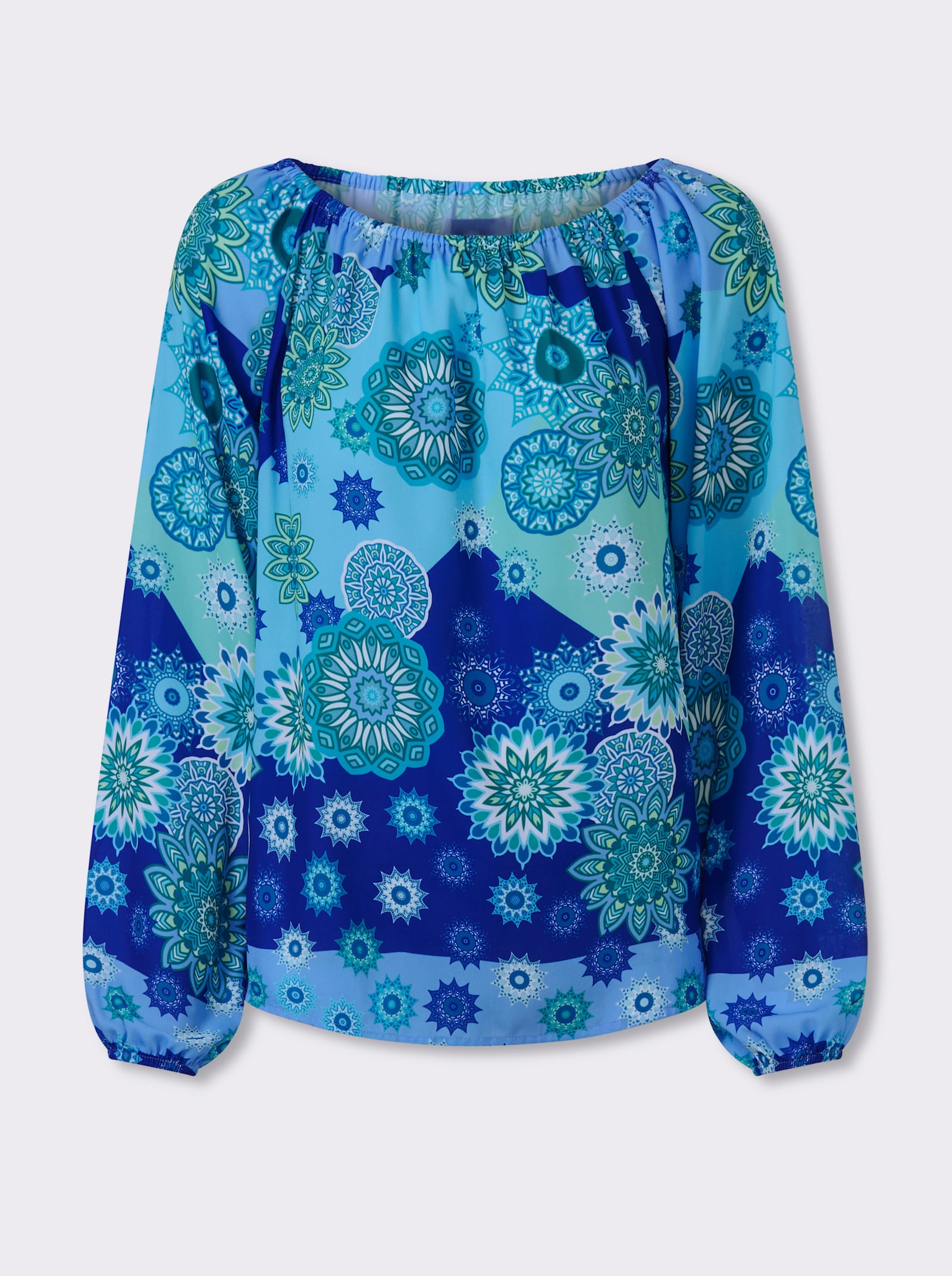 heine Druckbluse mit Grafik-Dessin - royalblau-grün-bedruckt