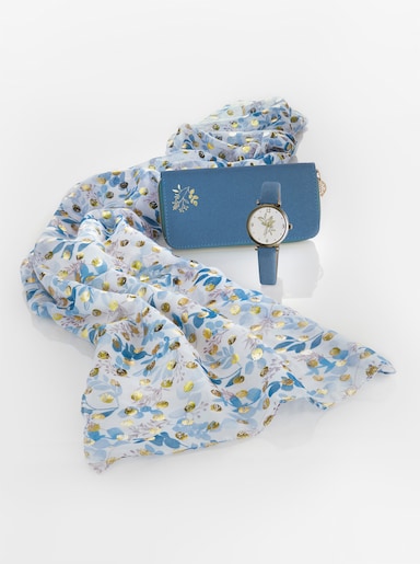 3-tlg. Schal + Uhr + Geldbörse - bleu