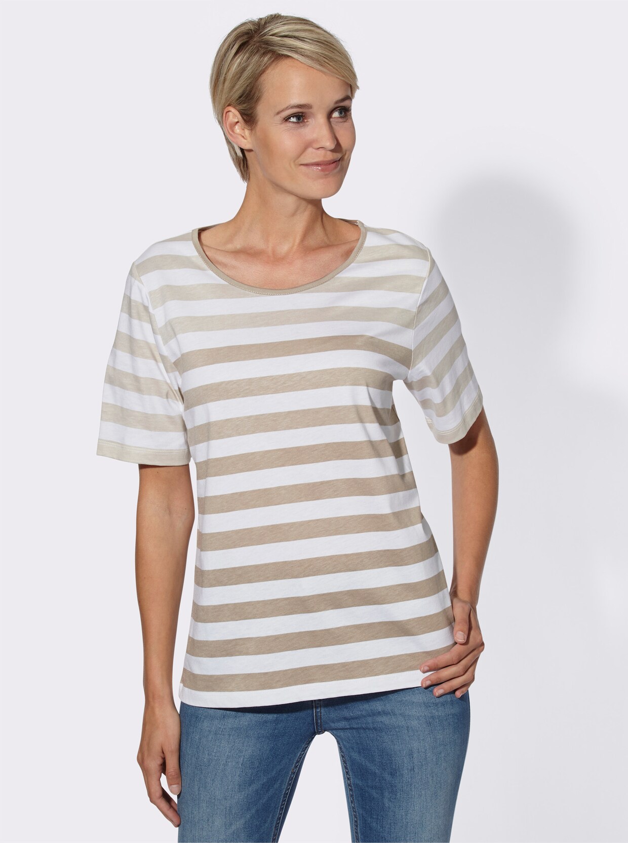 Kurzarmshirt - beige-gestreift