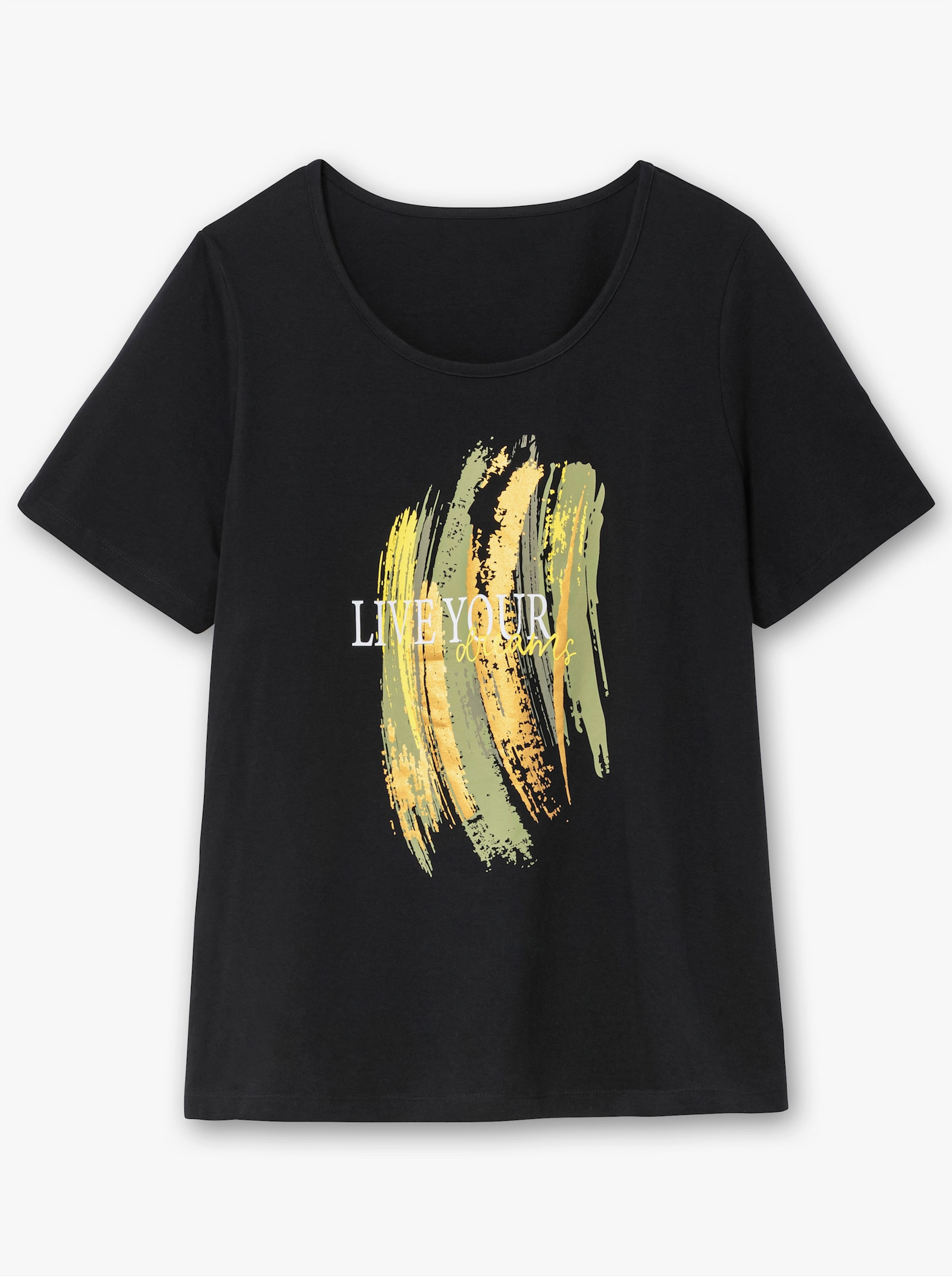 Kurzarmshirt mit Glitzer-Print - schwarz-limone