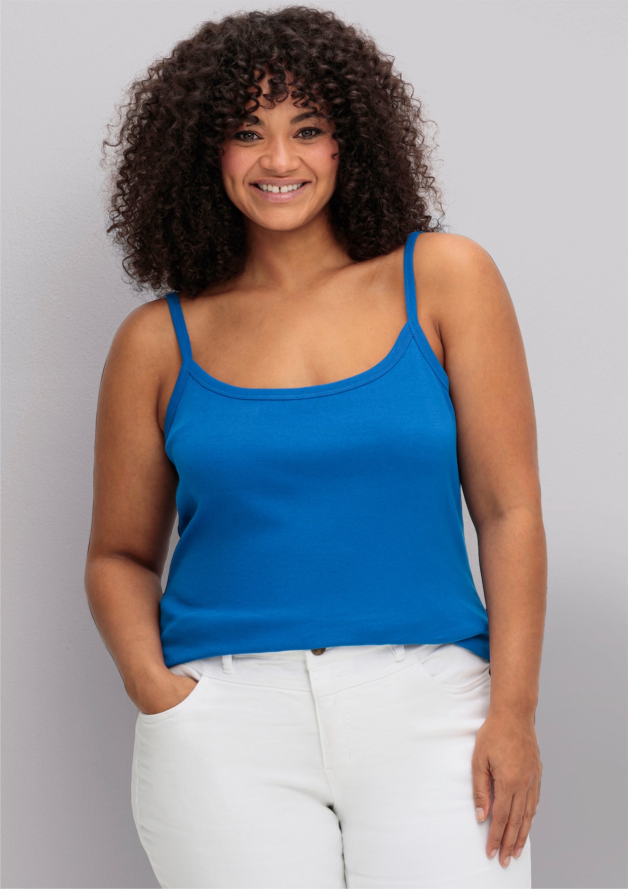 sheego Spaghettitop in Rippqualität - kobaltblau