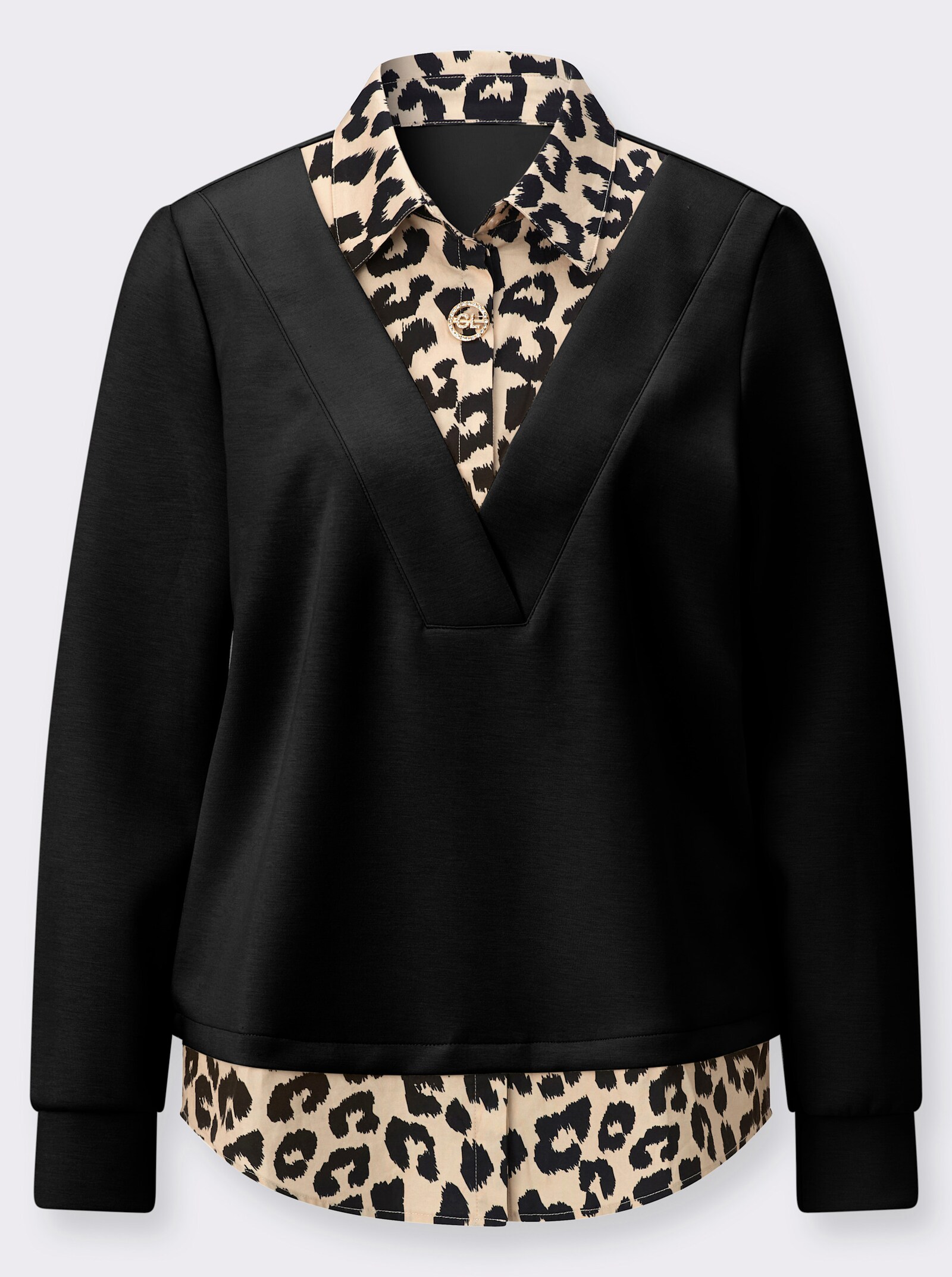 Sweatshirt mit Leo-Einsatz - schwarz-sand