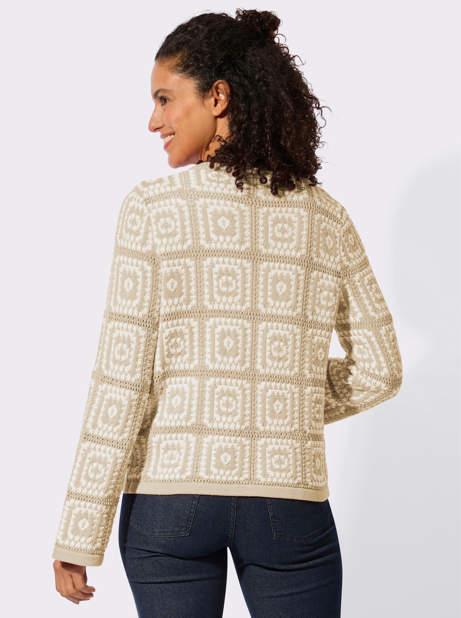Strickjacke in Häkel-Optik - sand-weiß
