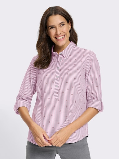 Baumwollbluse mit Krempel-Ärmeln - hortensie-gestreift