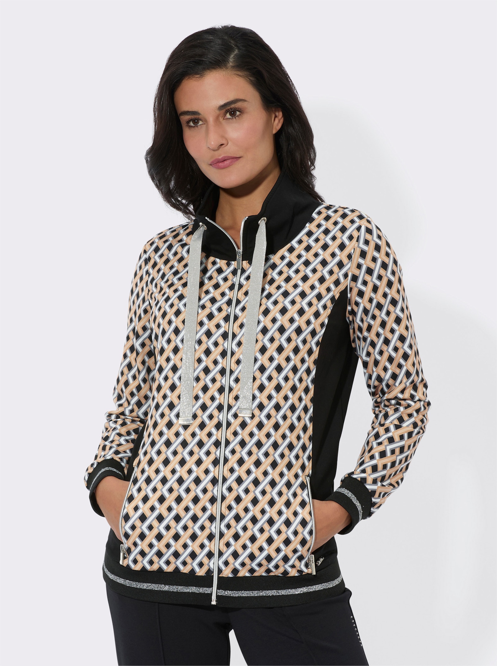 feel good Jacke - schwarz-camel-bedruckt