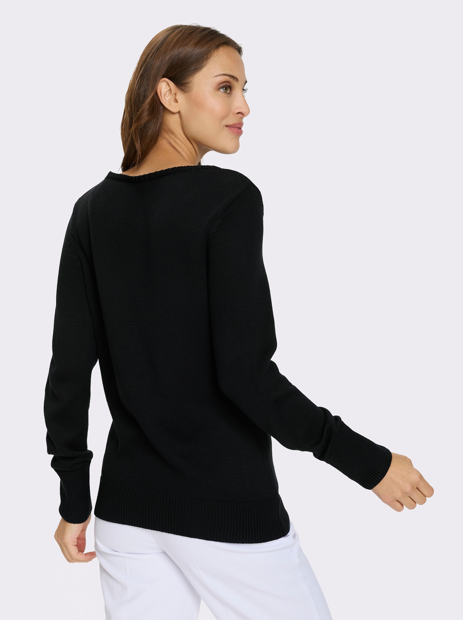 Strickpullover mit U-Boot-Ausschnitt - schwarz