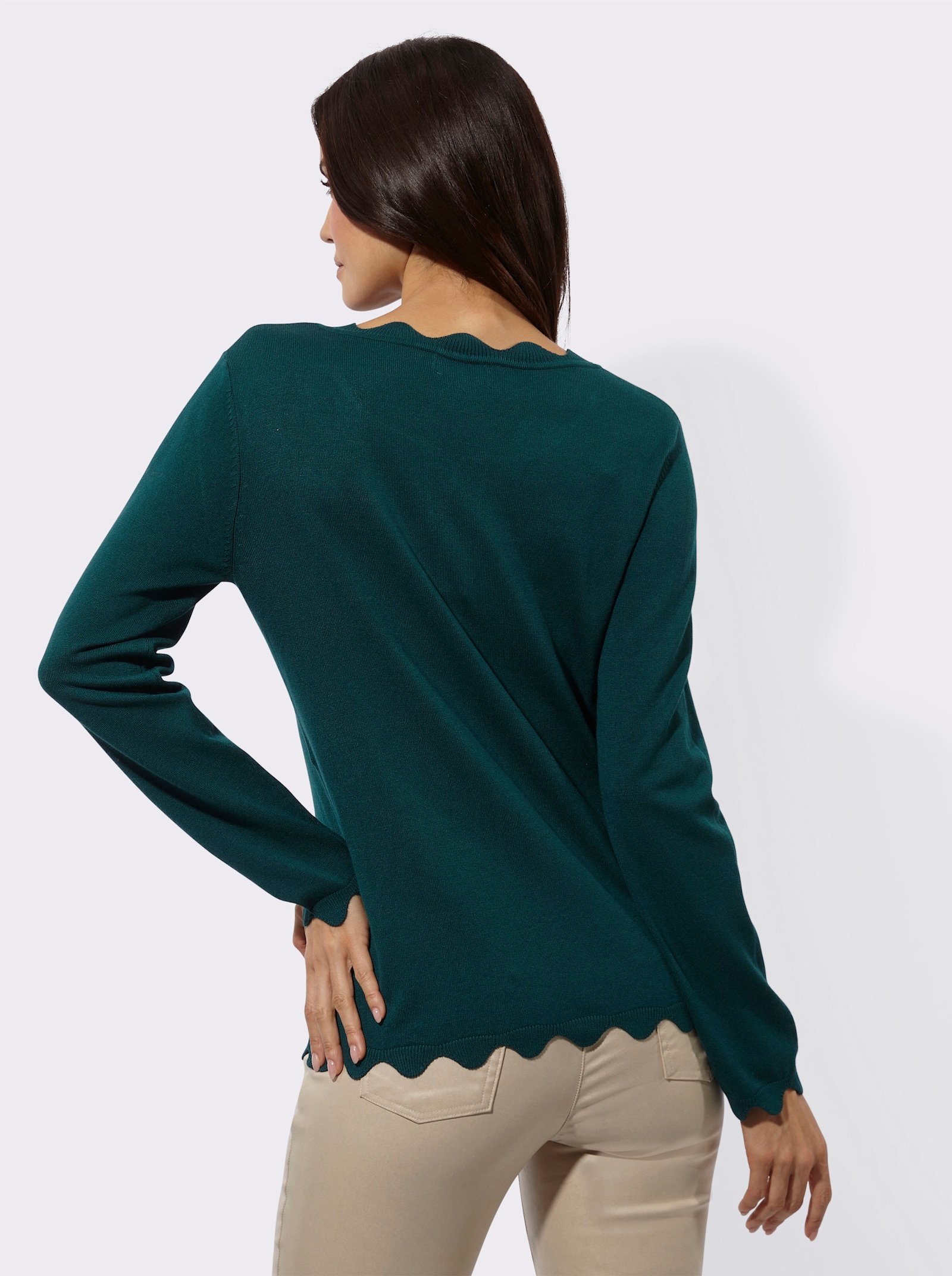 Pullover mit Zierperlen am Ausschnitt - petrol