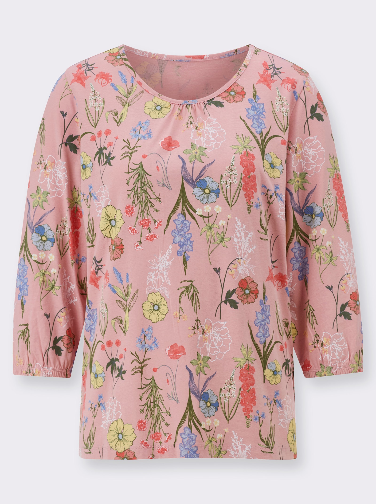 Topp med 3/4-ärm, hjärttryck - rosenkvarts-oliv-tryck